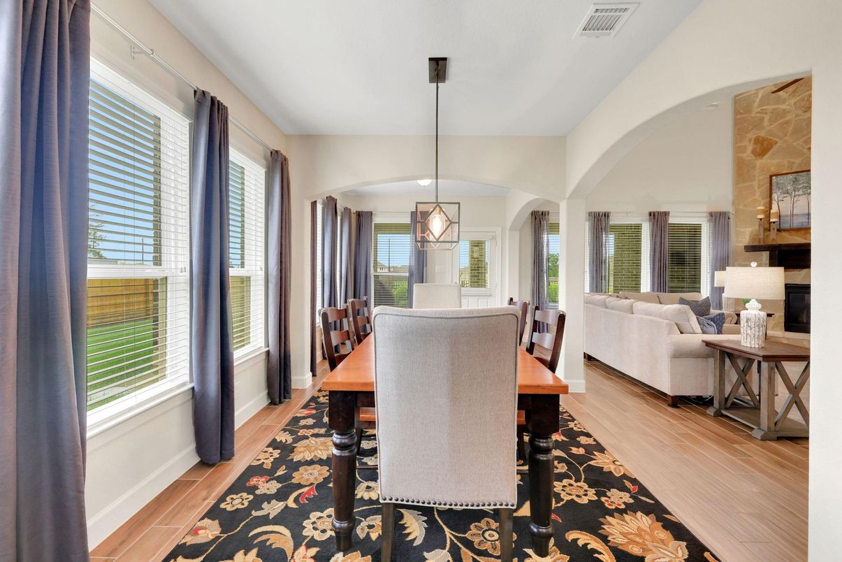 Dining room, Interior, Living room, Pendant Lights, Wood Texture Flooring