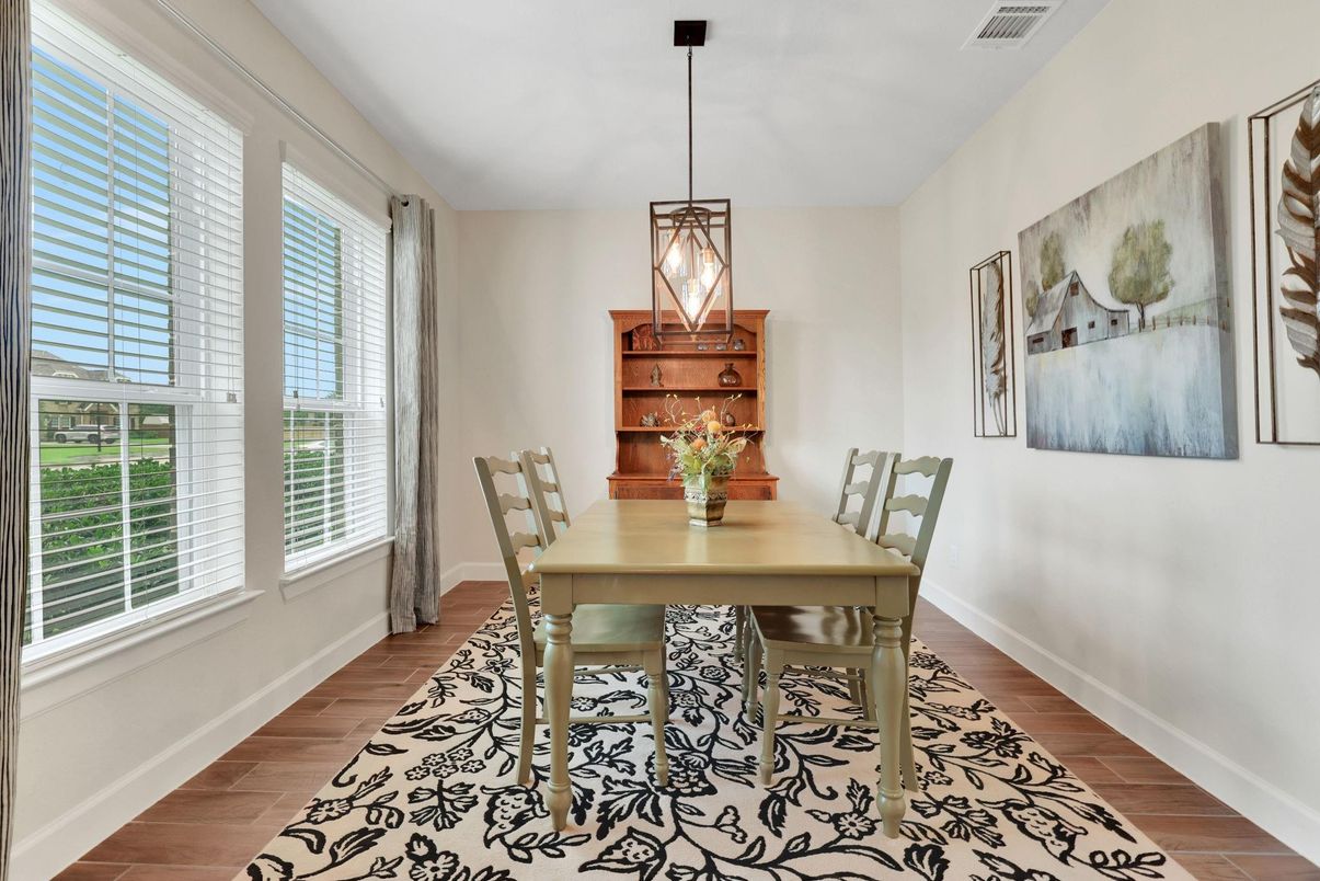 Dining room, Interior, Pendant Lights, Wood Texture Flooring