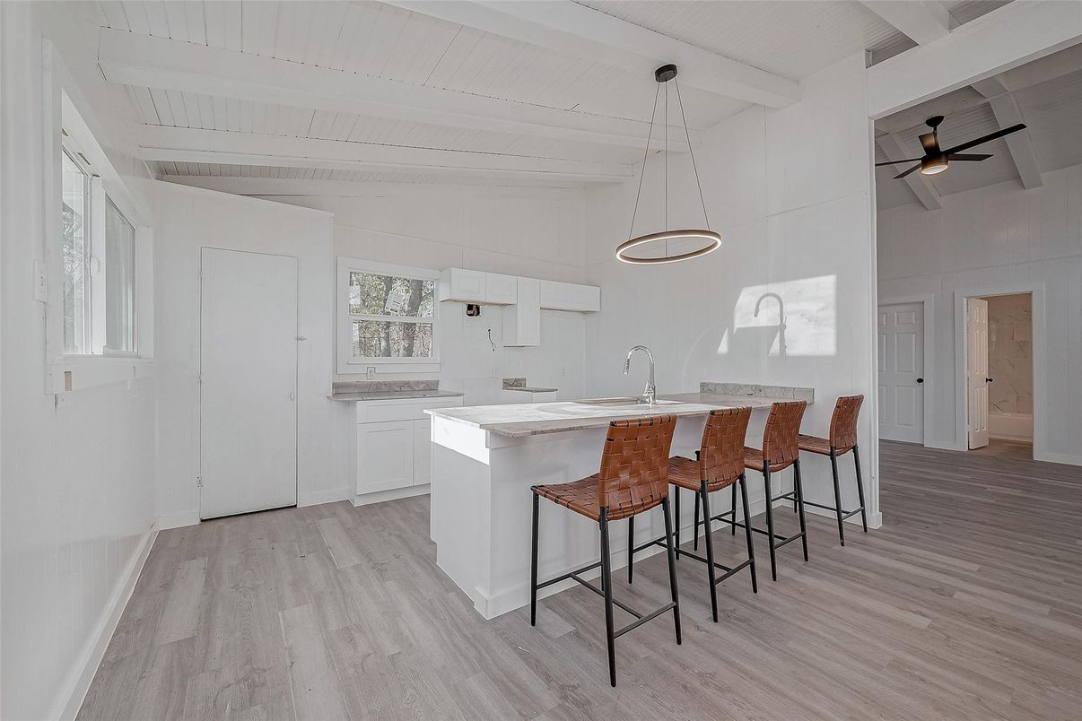 Interior, Kitchen, Pendant Lights, Wood Texture Flooring