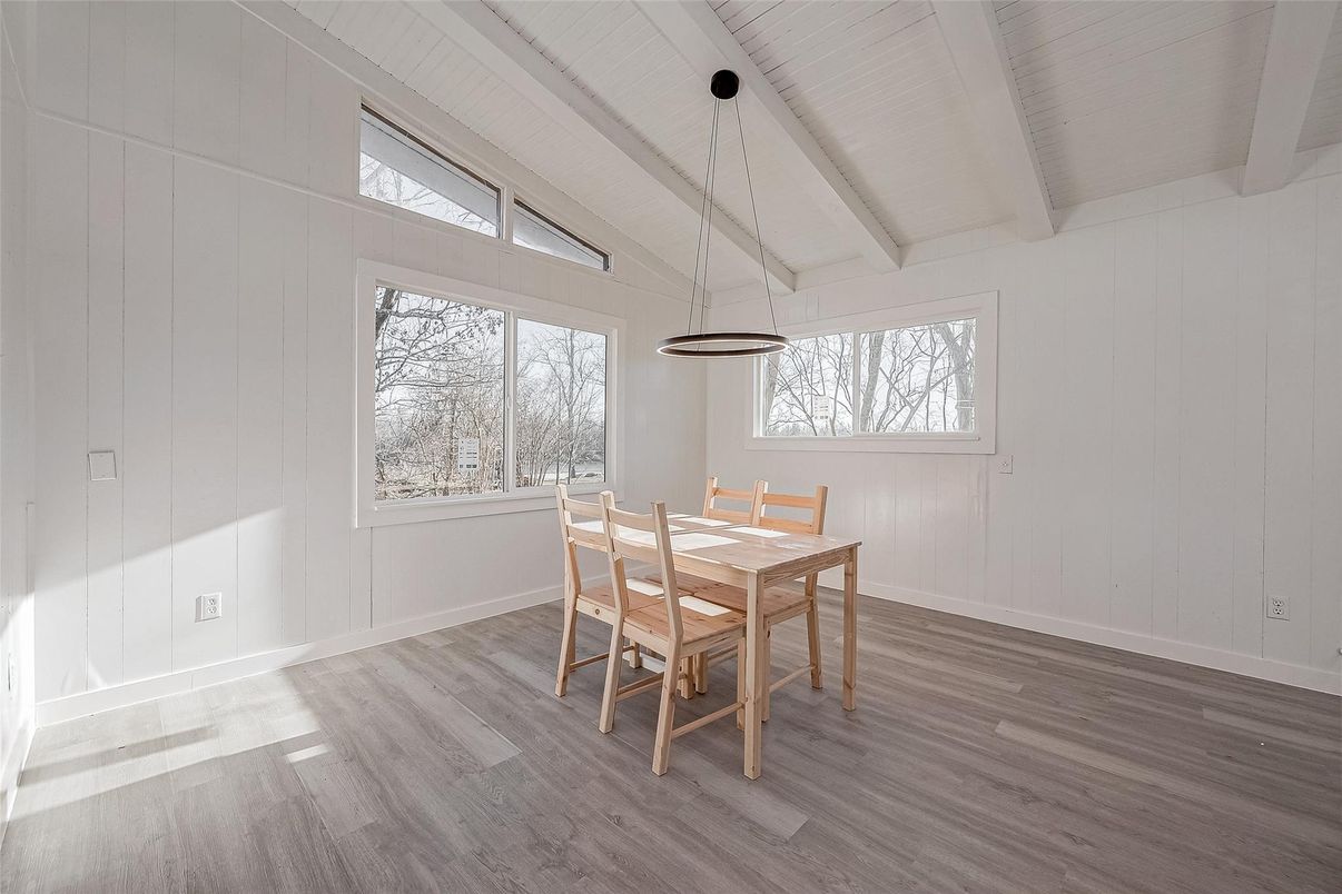 Dining room, Interior, Pendant Lights, Wood Texture Flooring