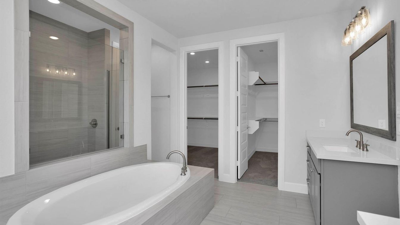 Bathroom, Dual Sink Vanities, Glass Shower, Interior, Recessed Lighting, Walk-in Closets