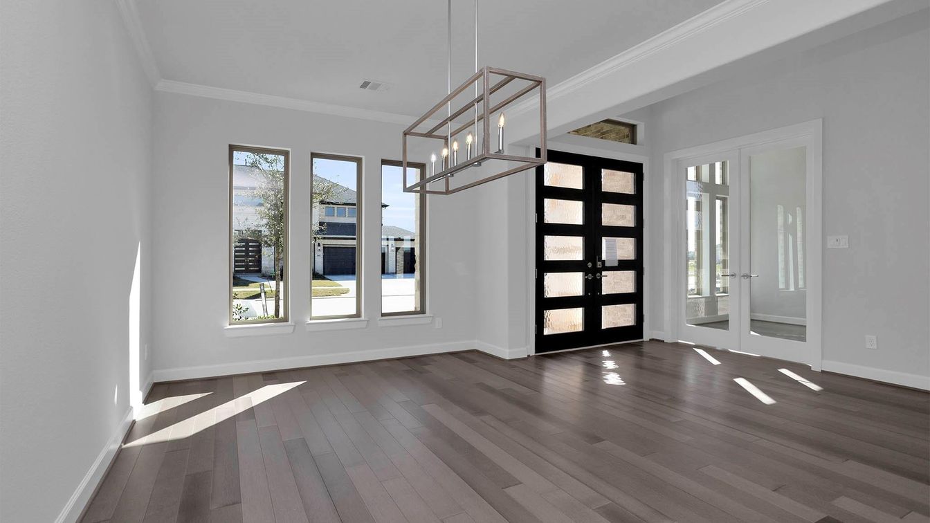 Empty room, Interior, Pendant Lights, Wood Texture Flooring