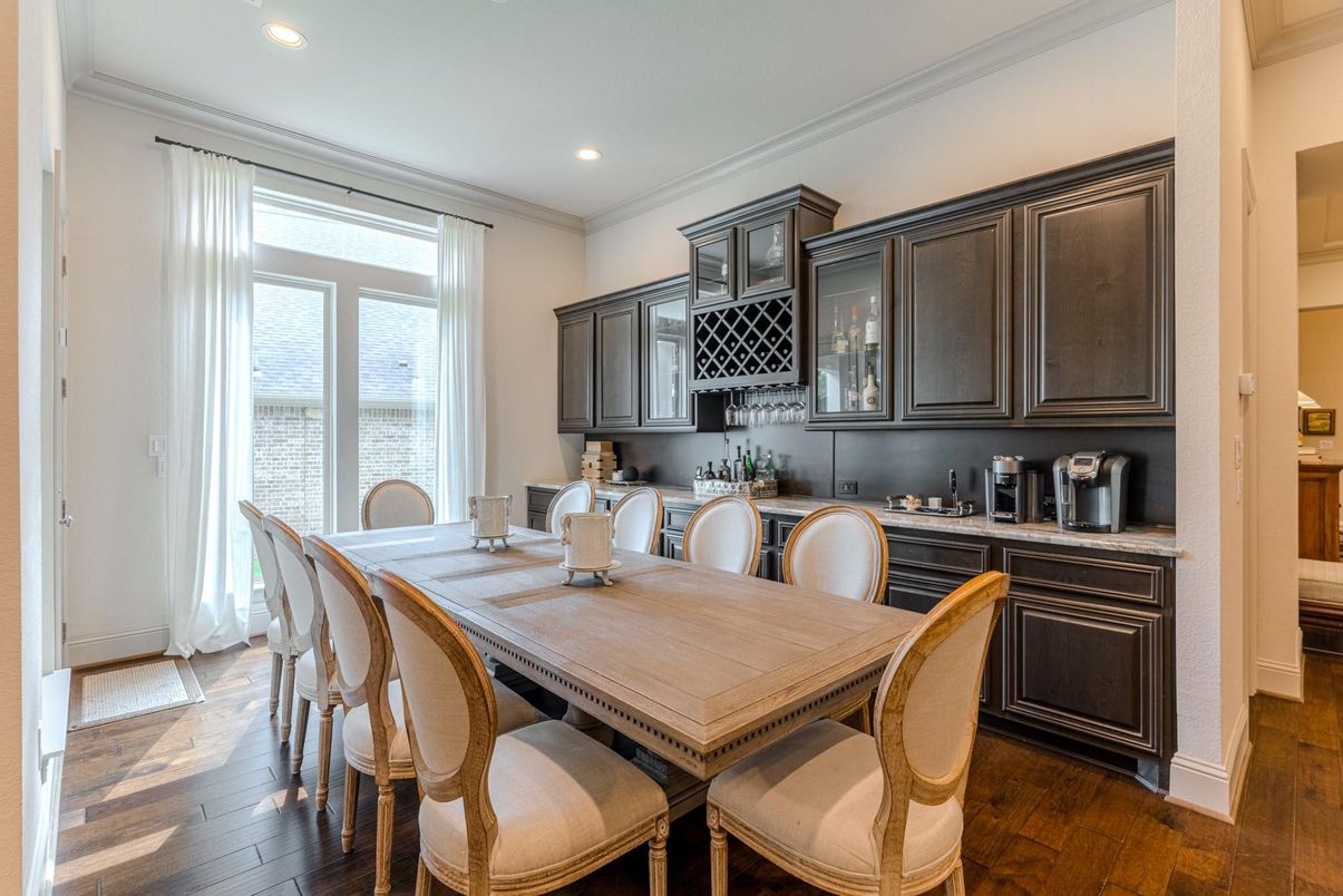 Dining room, Interior, Recessed Lighting, Wood Texture Flooring