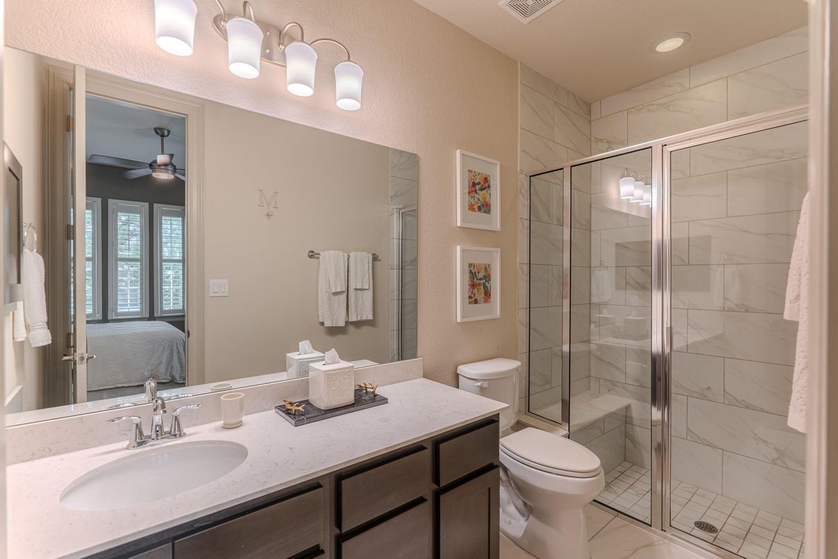 Bathroom, Glass Shower, Interior, Marble Walls, Recessed Lighting