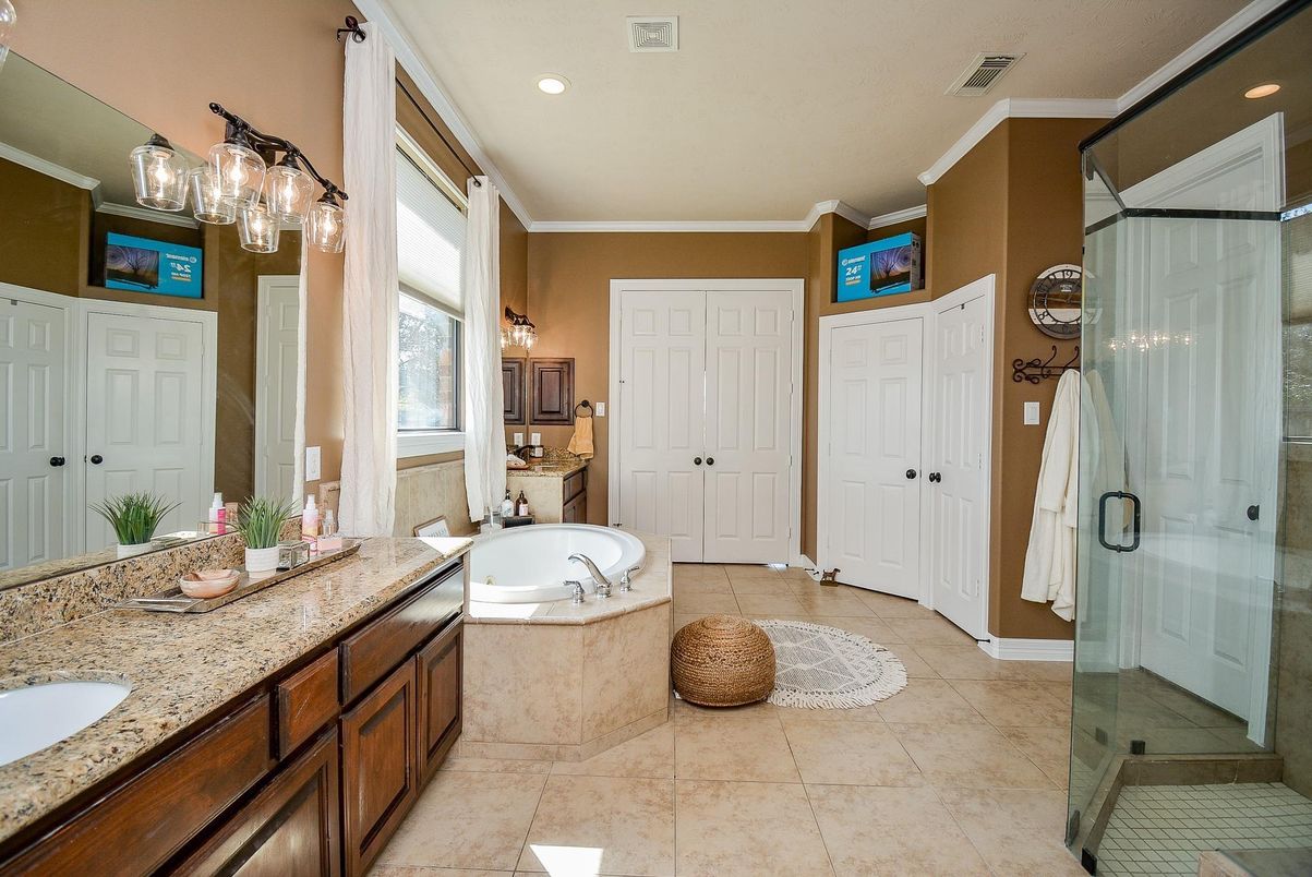 Bathroom, Dual Sink Vanities, Glass Shower, Interior, Recessed Lighting