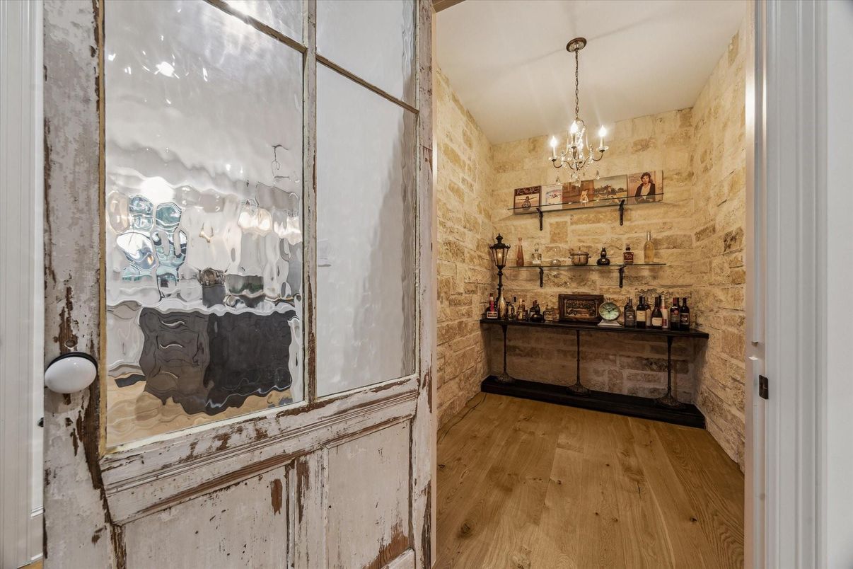 Chandelier, Interior, Stone Walls, Wood Texture Flooring