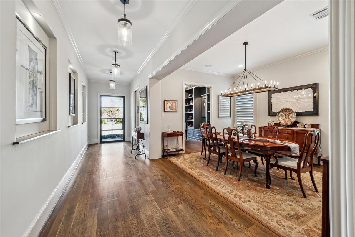 Chandelier, Dining room, Interior, Pendant Lights, Wood Texture Flooring