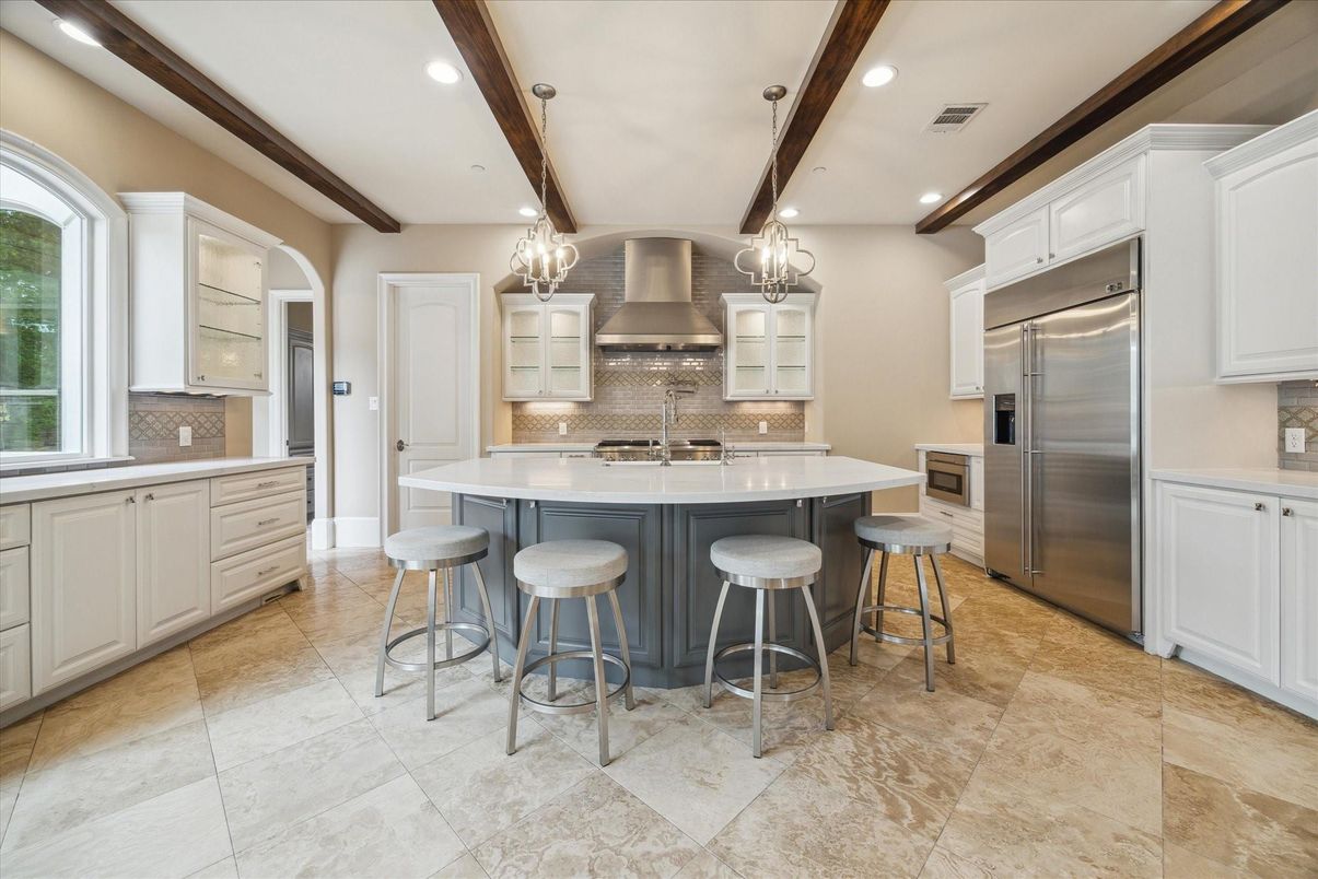 Interior, Kitchen, Pendant Lights, Recessed Lighting, Stainless Steel Appliances, Wooden Beams