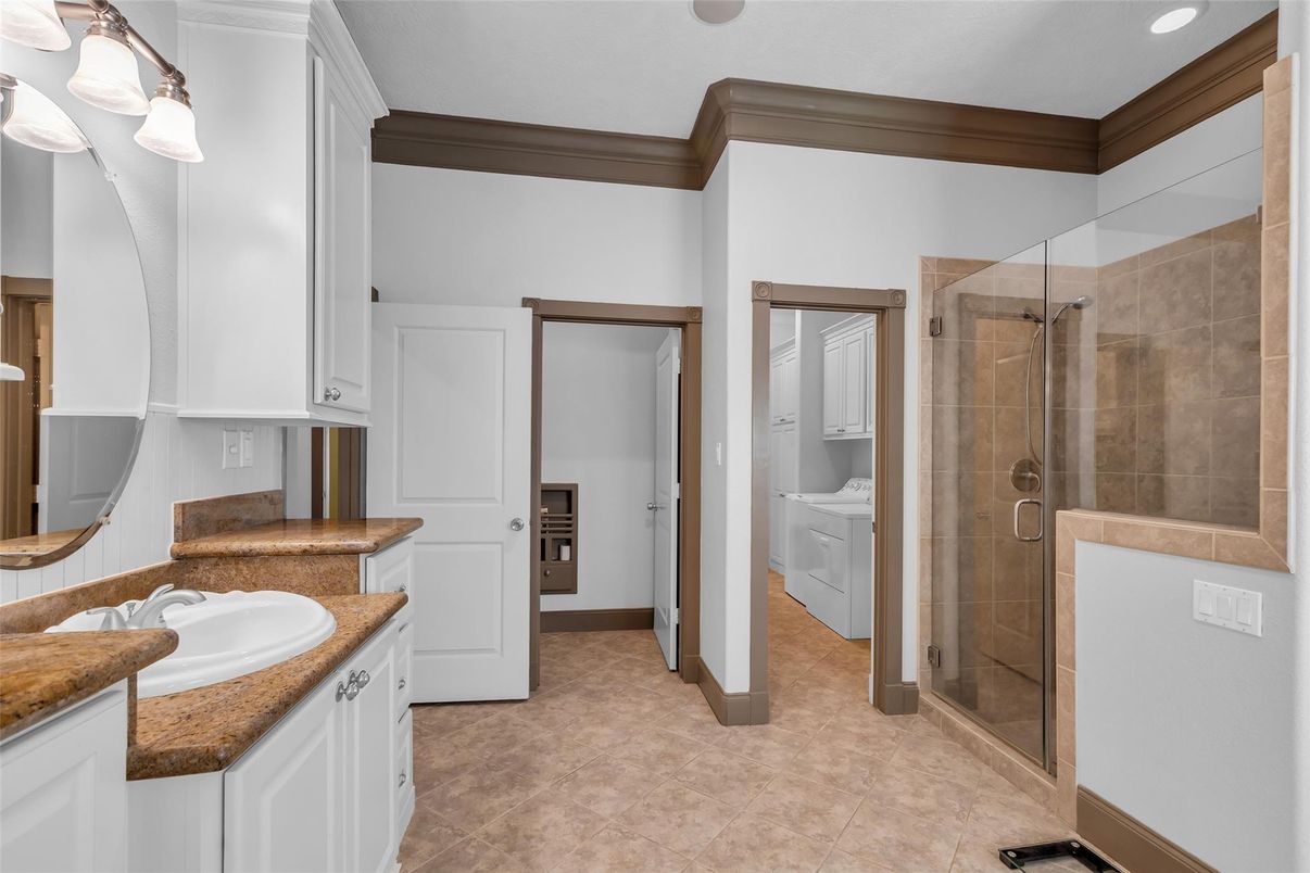 Bathroom, Dual Sink Vanities, Glass Shower, Interior, Recessed Lighting