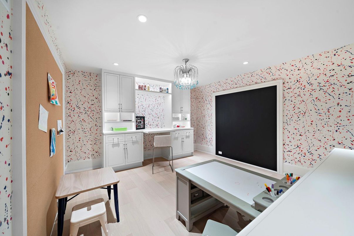Chandelier, Interior, Kitchen, Recessed Lighting, Wood Texture Flooring