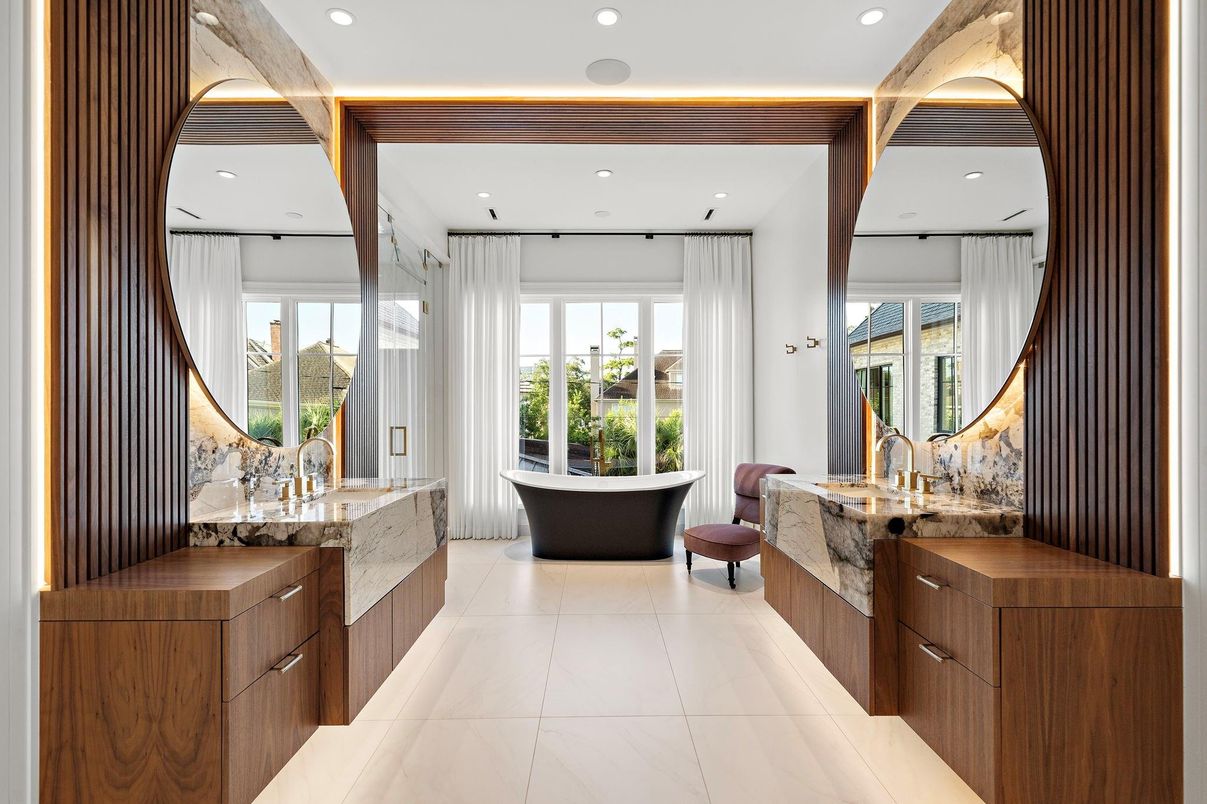 Bathroom, Dual Sink Vanities, Free Standing Baths, Interior, Recessed Lighting
