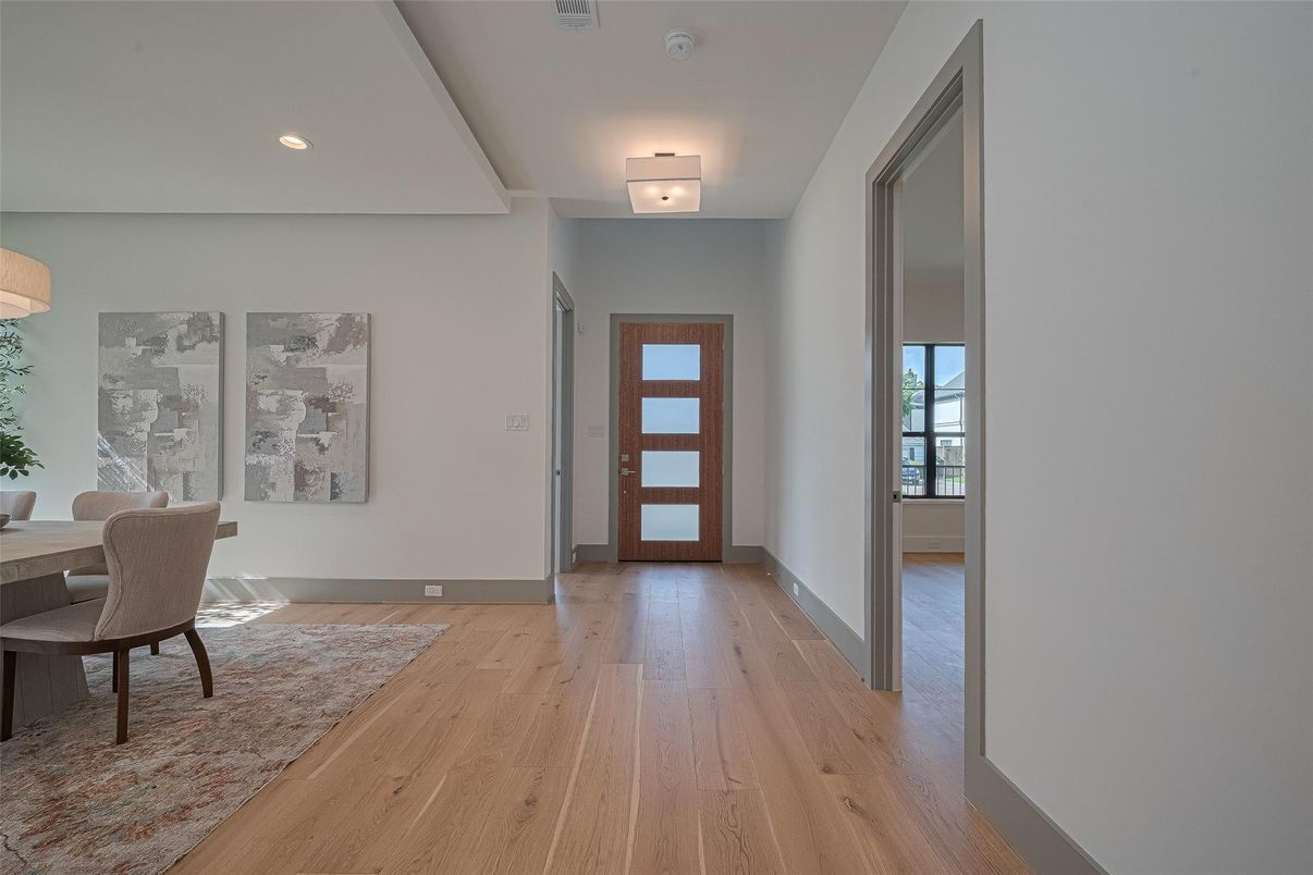 Dining room, Interior, Recessed Lighting, Wood Texture Flooring
