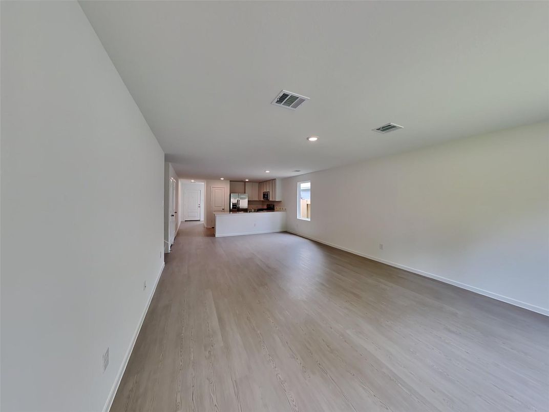 Empty room, Interior, Kitchen, Recessed Lighting, Wood Texture Flooring
