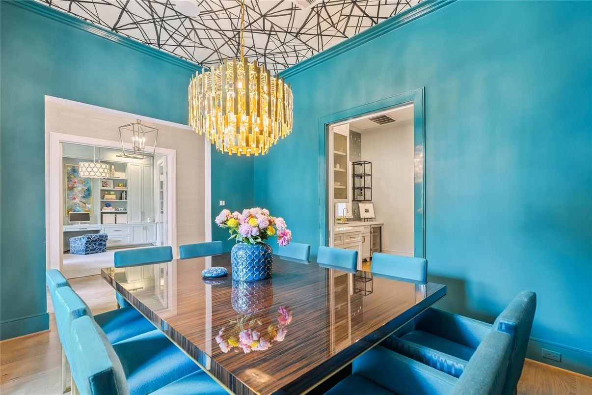 Chandelier, Dining room, Interior, Wood Texture Flooring