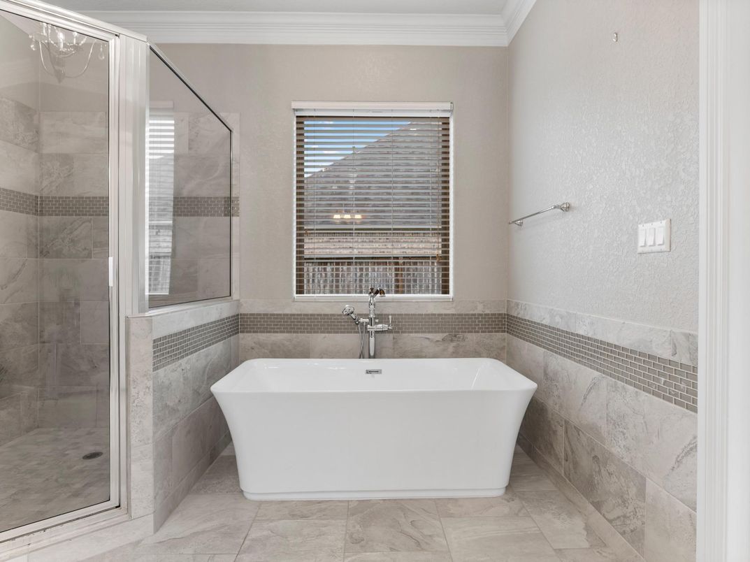 Bathroom, Free Standing Baths, Glass Shower, Interior, Marble Walls