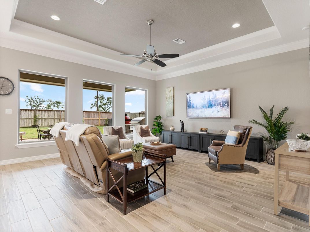 Interior, Living room, Recessed Lighting, Wood Texture Flooring
