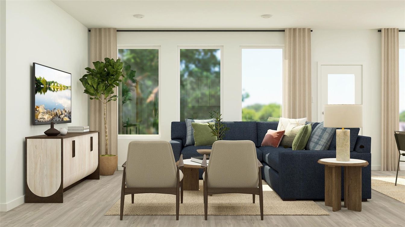 Interior, Living room, Recessed Lighting, Wood Texture Flooring
