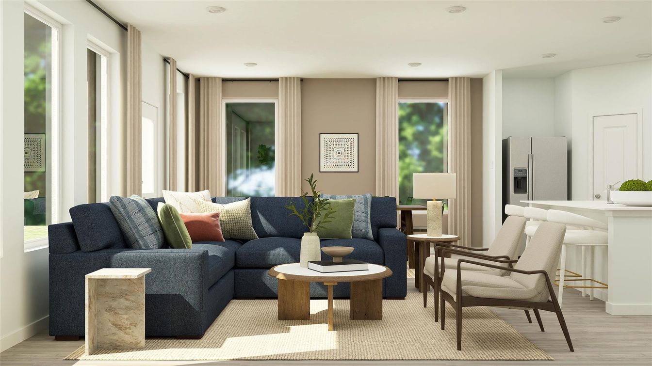 Interior, Living room, Recessed Lighting, Wood Texture Flooring