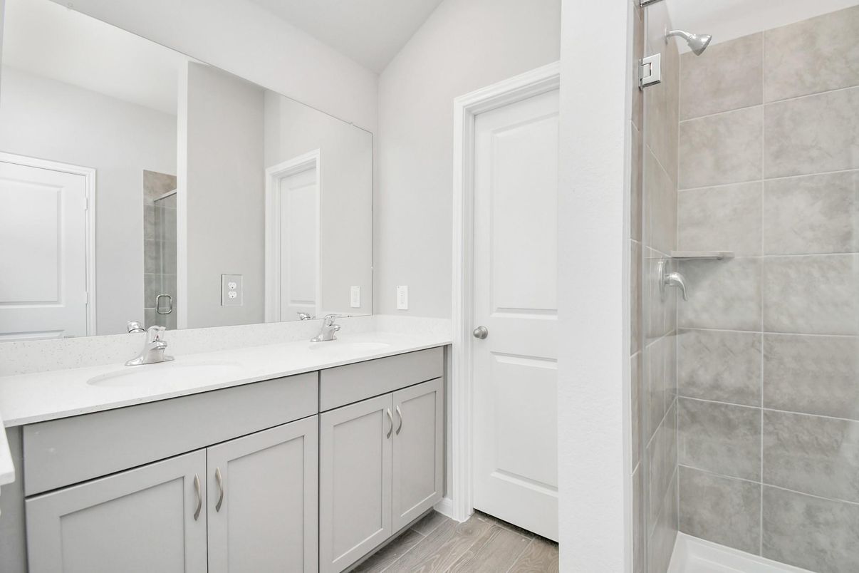 Bathroom, Dual Sink Vanities, Interior, Wood Texture Flooring