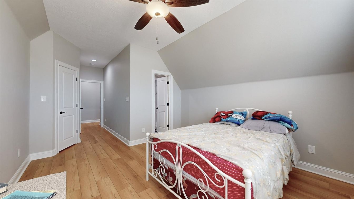 Bedroom, Interior, Recessed Lighting, Wood Texture Flooring