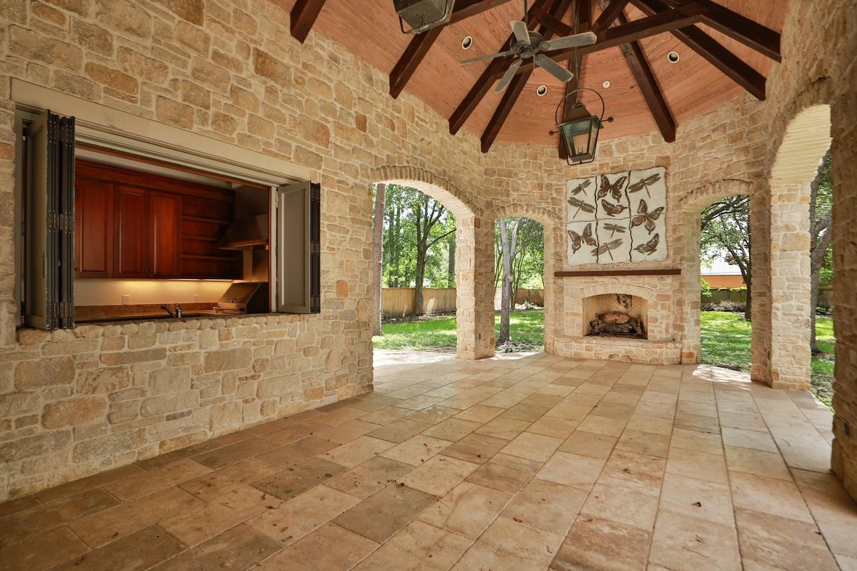 Exterior, Fireplace, Stone Walls, Wooden Beams