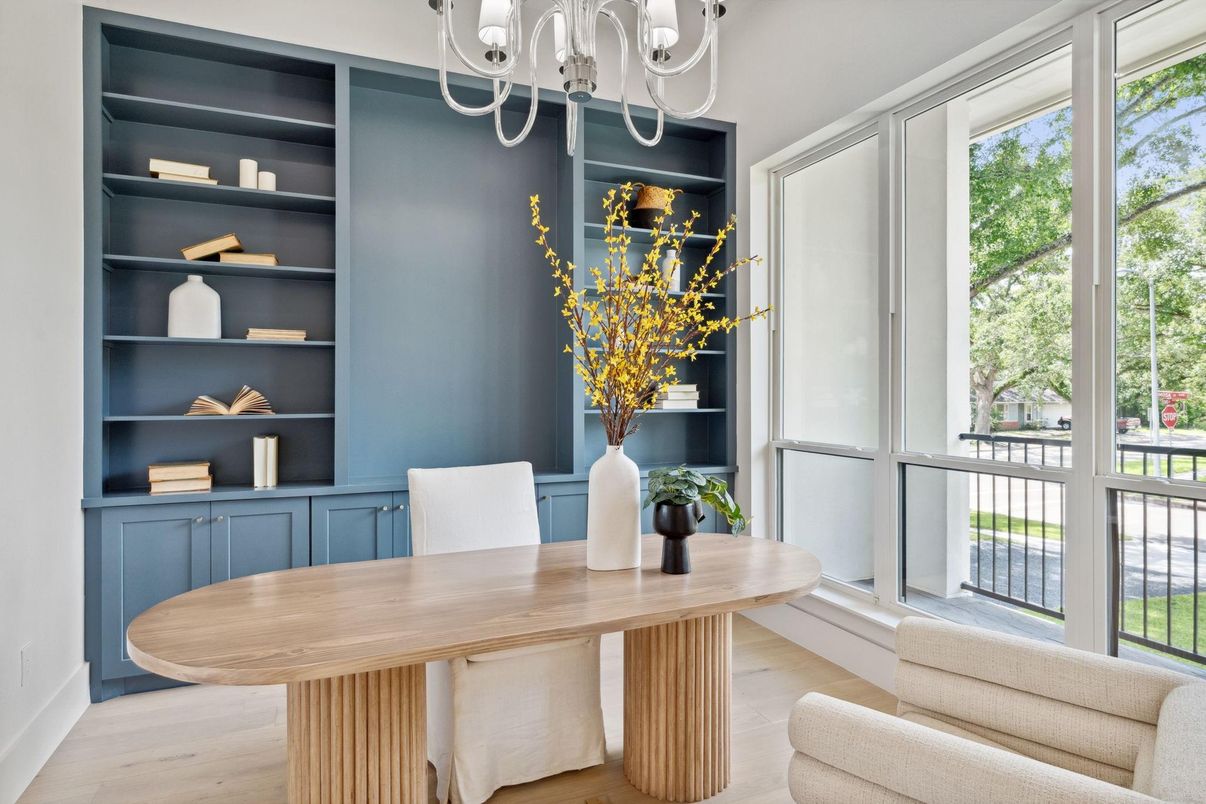 Chandelier, Home Office, Interior, Wood Texture Flooring