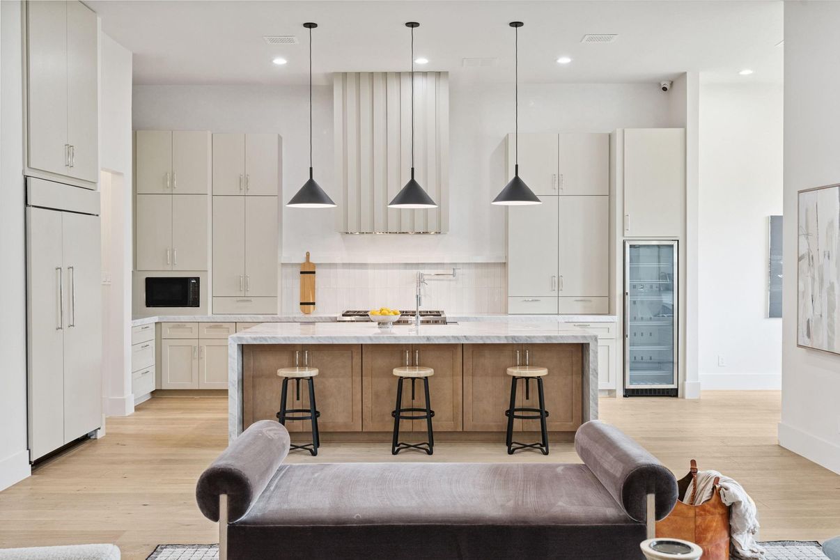 Interior, Kitchen, Pendant Lights, Recessed Lighting, Wood Texture Flooring