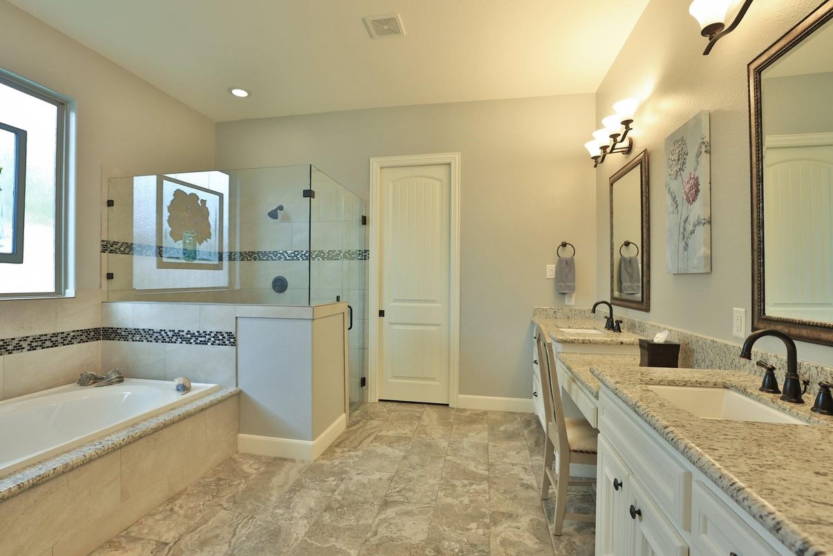 Bathroom, Dual Sink Vanities, Glass Shower, Interior, Recessed Lighting