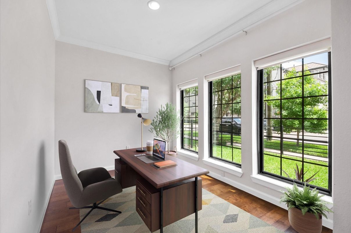 Home Office, Interior, Recessed Lighting, Wood Texture Flooring