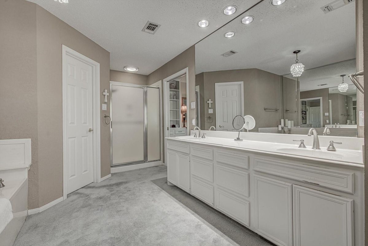 Bathroom, Dual Sink Vanities, Glass Shower, Interior, Recessed Lighting