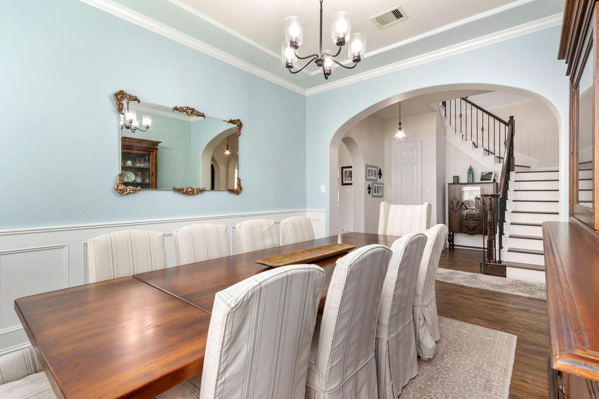 Chandelier, Dining room, Interior, Pendant Lights, Wood Texture Flooring