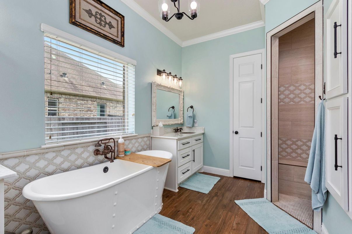 Bathroom, Free Standing Baths, Interior, Wood Texture Flooring
