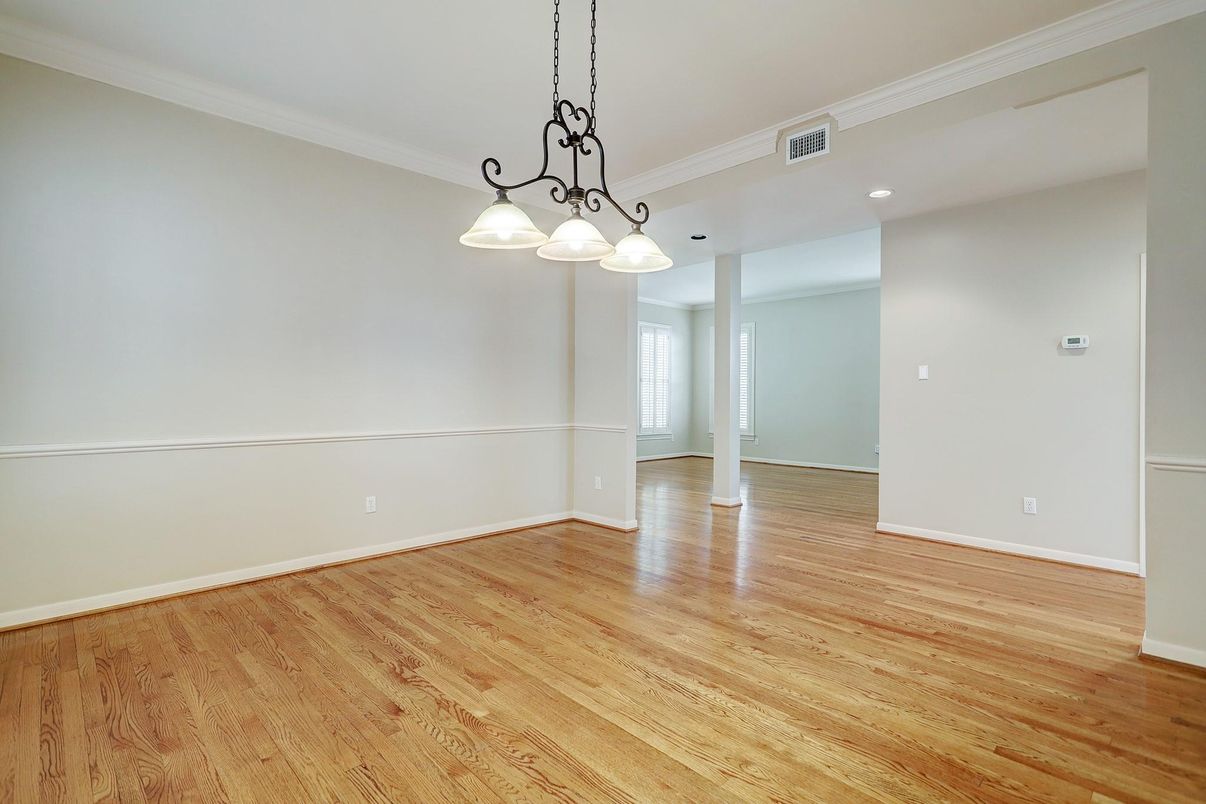 Empty room, Interior, Pendant Lights, Recessed Lighting, Wood Texture Flooring