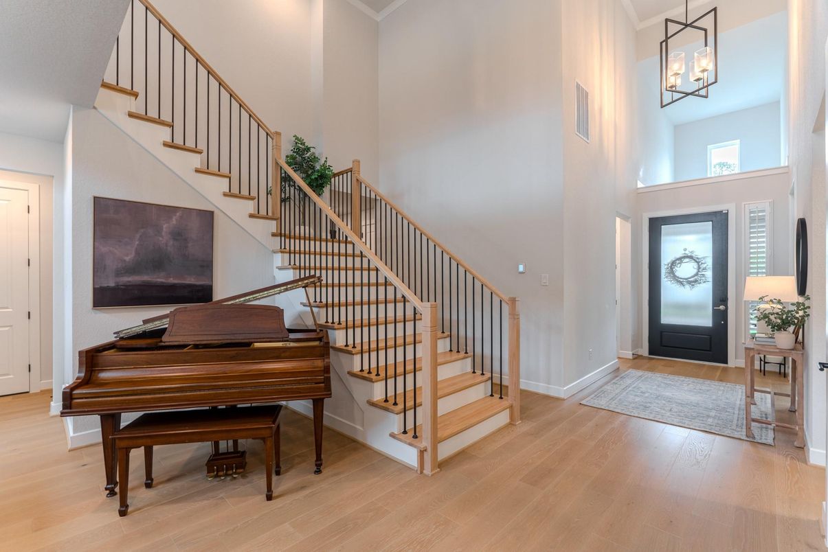Interior, Pendant Lights, Piano, Wood Texture Flooring