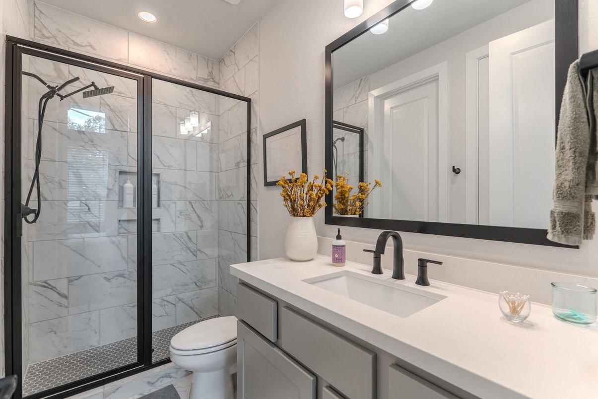 Bathroom, Glass Shower, Interior, Marble Walls, Recessed Lighting