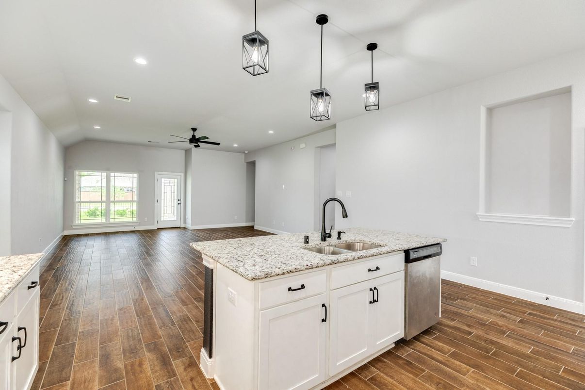 Interior, Kitchen, Pendant Lights, Recessed Lighting, Wood Texture Flooring