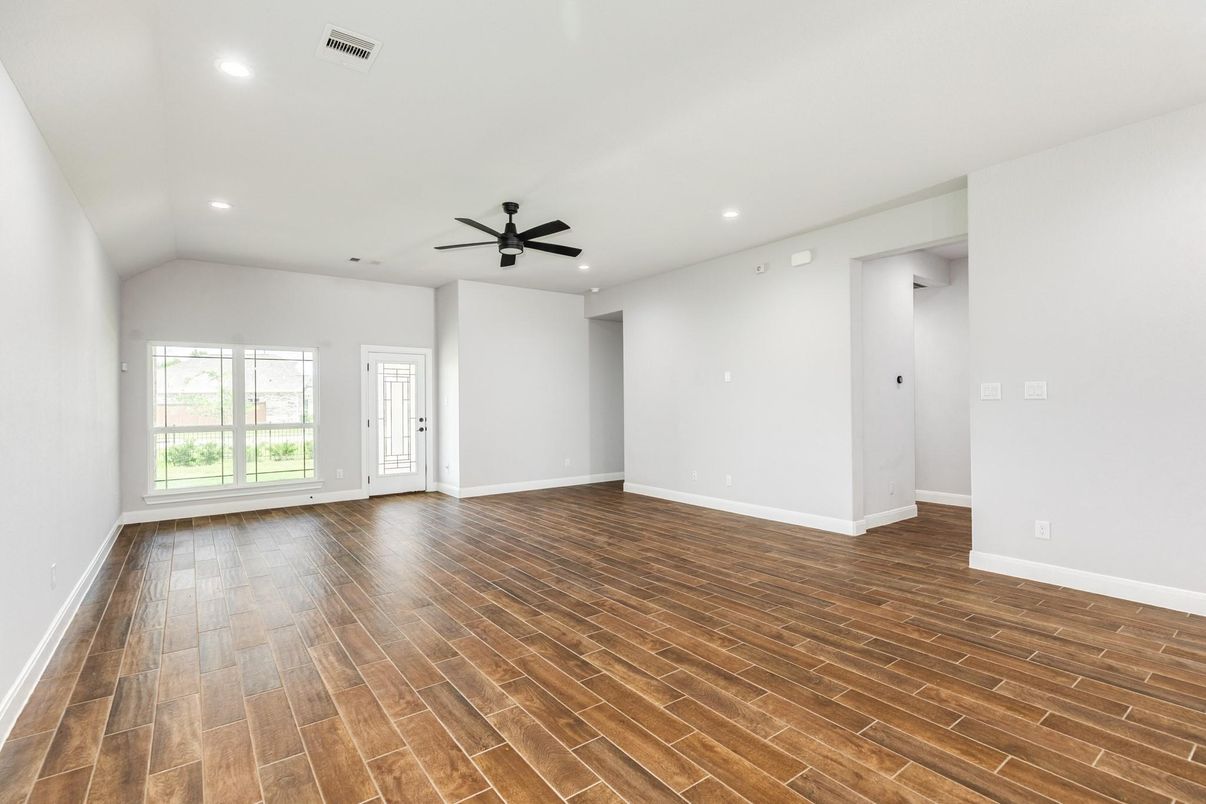 Empty room, Interior, Recessed Lighting, Wood Texture Flooring