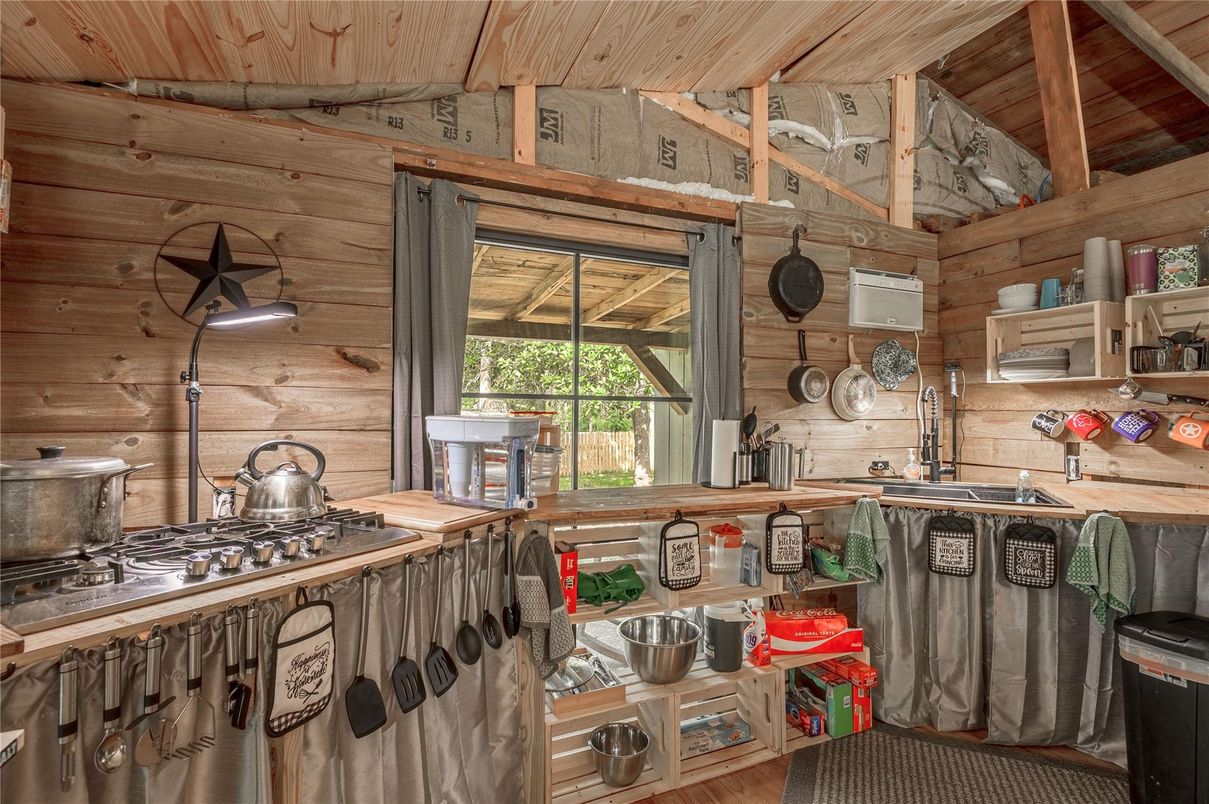Interior, Kitchen, Stainless Steel Appliances, Wooden Beams, Wooden Ceilings, Wood Texture Flooring, Wooden Walls