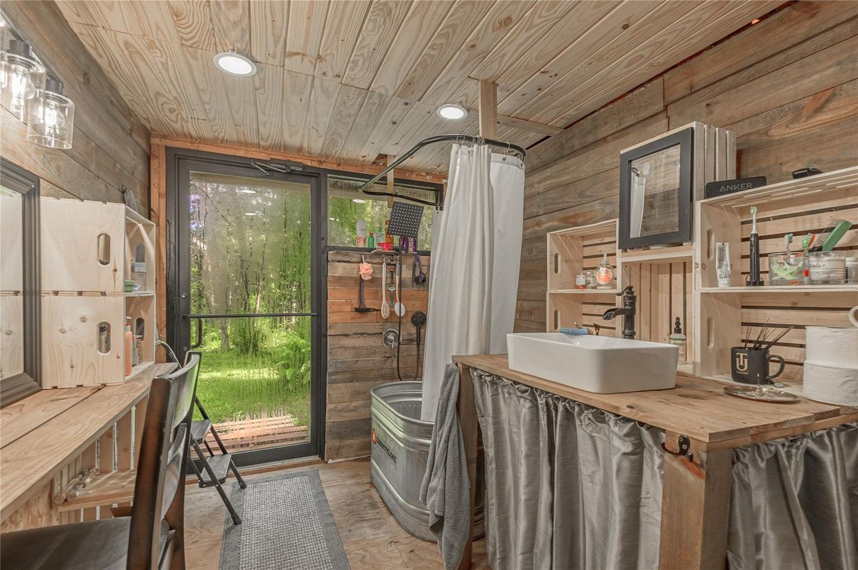 Bathroom, Interior, Recessed Lighting, Wooden Ceilings, Wooden Walls