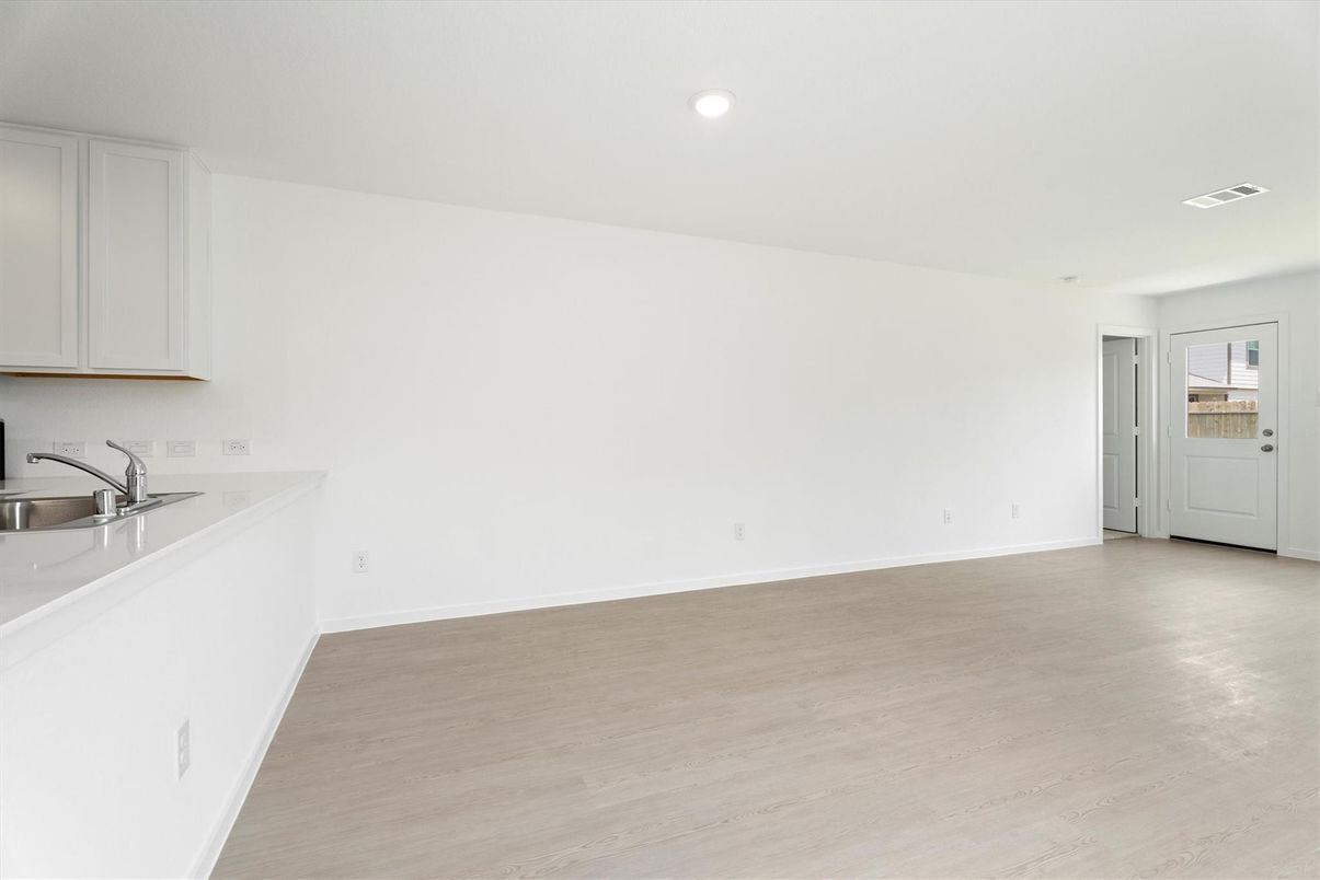 Empty room, Interior, Kitchen, Recessed Lighting, Wood Texture Flooring