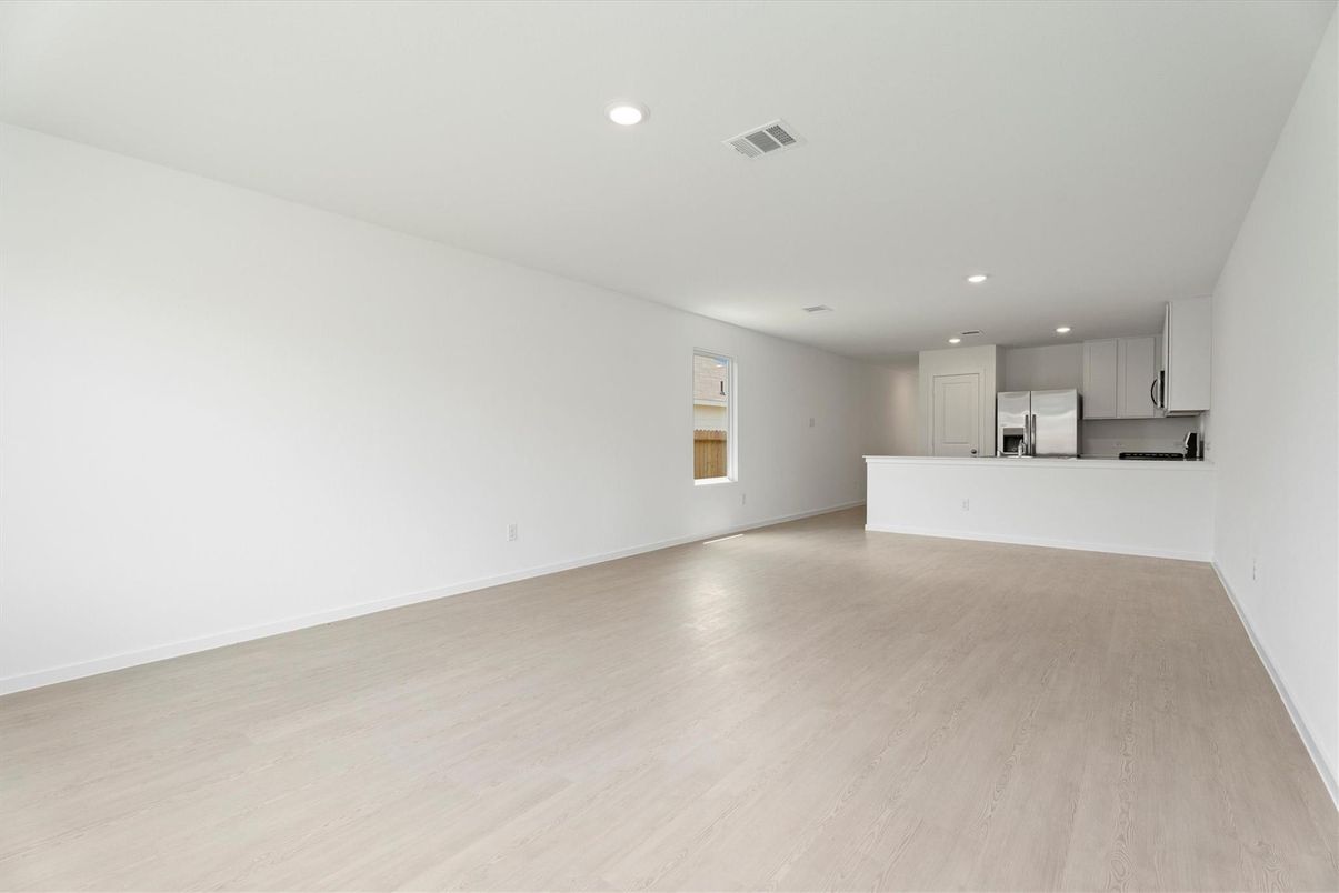 Empty room, Interior, Kitchen, Recessed Lighting, Wood Texture Flooring