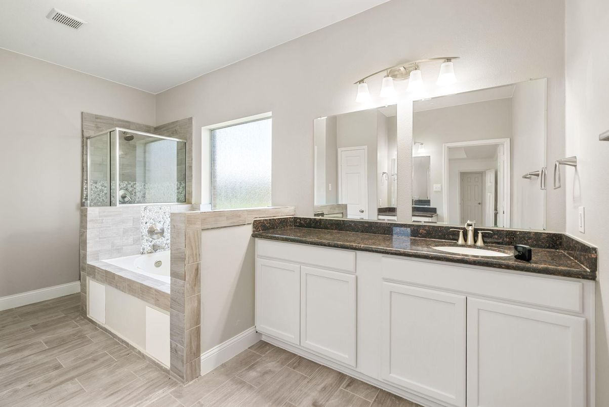 Bathroom, Dual Sink Vanities, Interior, Wood Texture Flooring