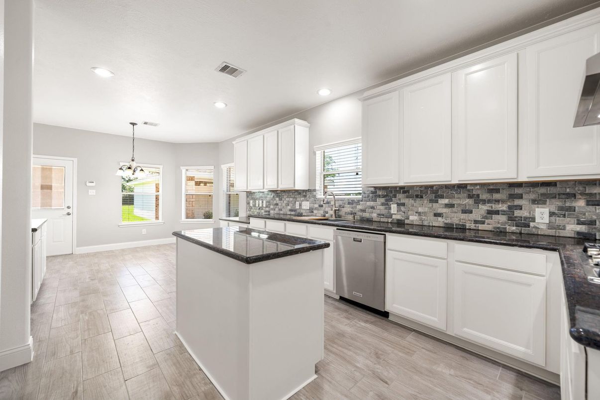Chandelier, Interior, Kitchen, Recessed Lighting, Wood Texture Flooring