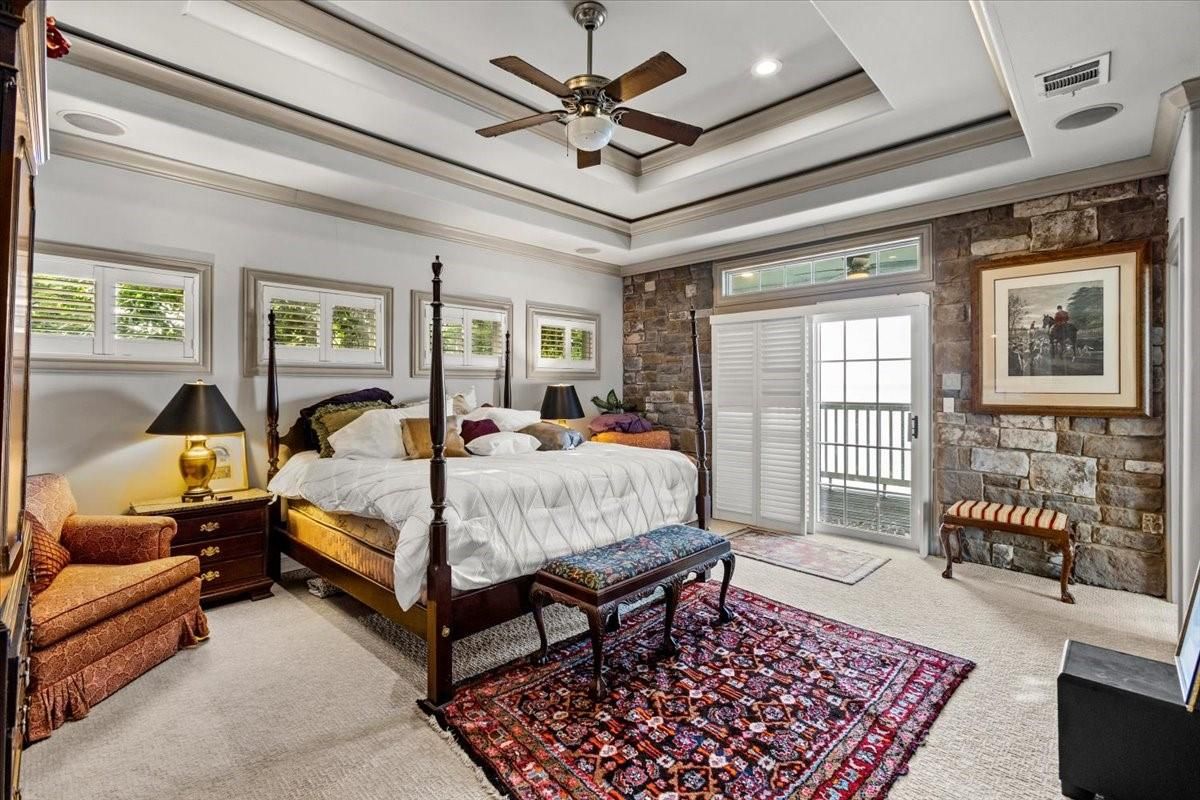 Bedroom, Interior, Recessed Lighting, Stone Walls