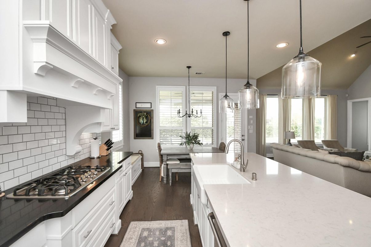 Dining room, Interior, Kitchen, Living room, Pendant Lights, Recessed Lighting, Wood Texture Flooring