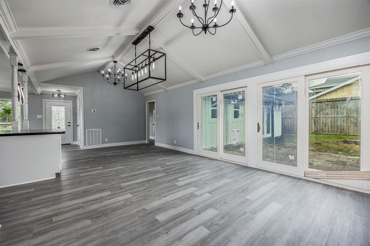 Chandelier, Empty room, Interior, Wood Texture Flooring