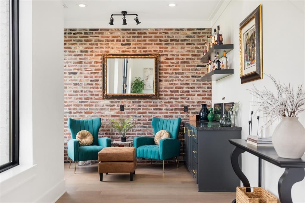 Interior, Recessed Lighting, Stone Walls, Wood Texture Flooring