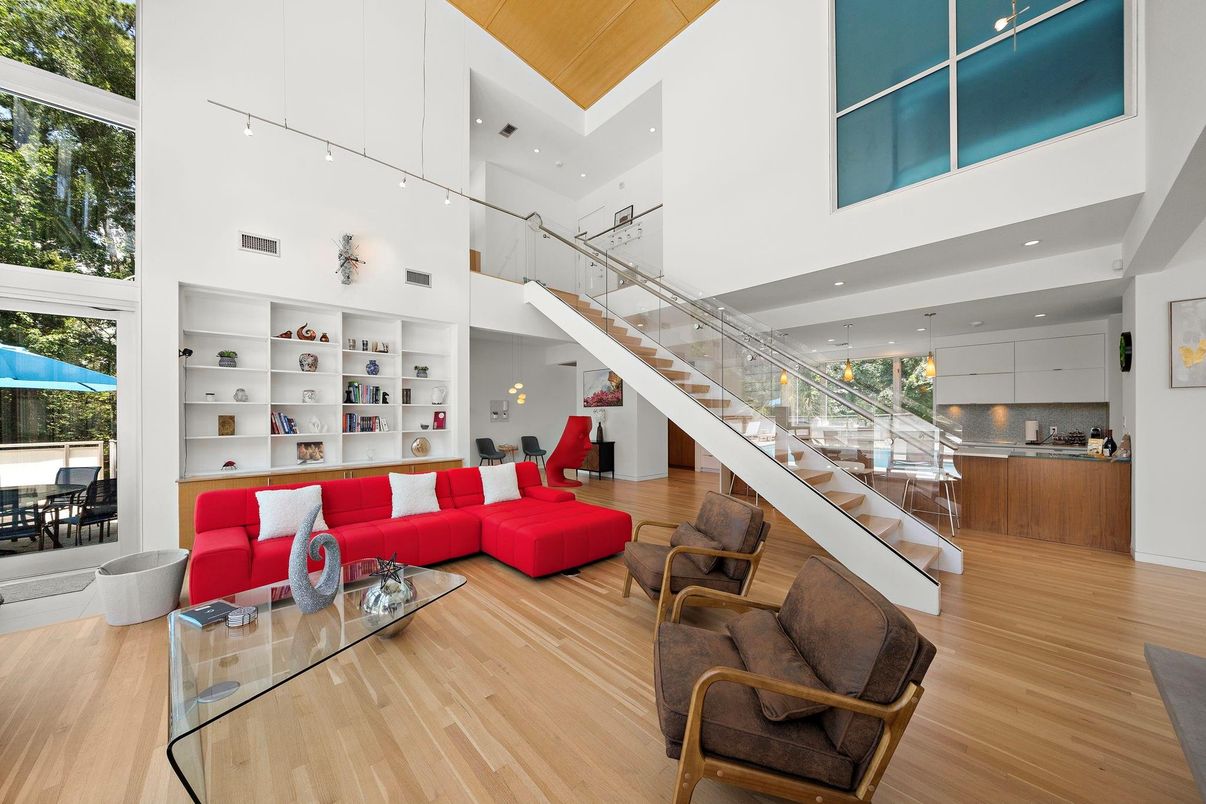 Interior, Living room, Recessed Lighting, Wood Texture Flooring