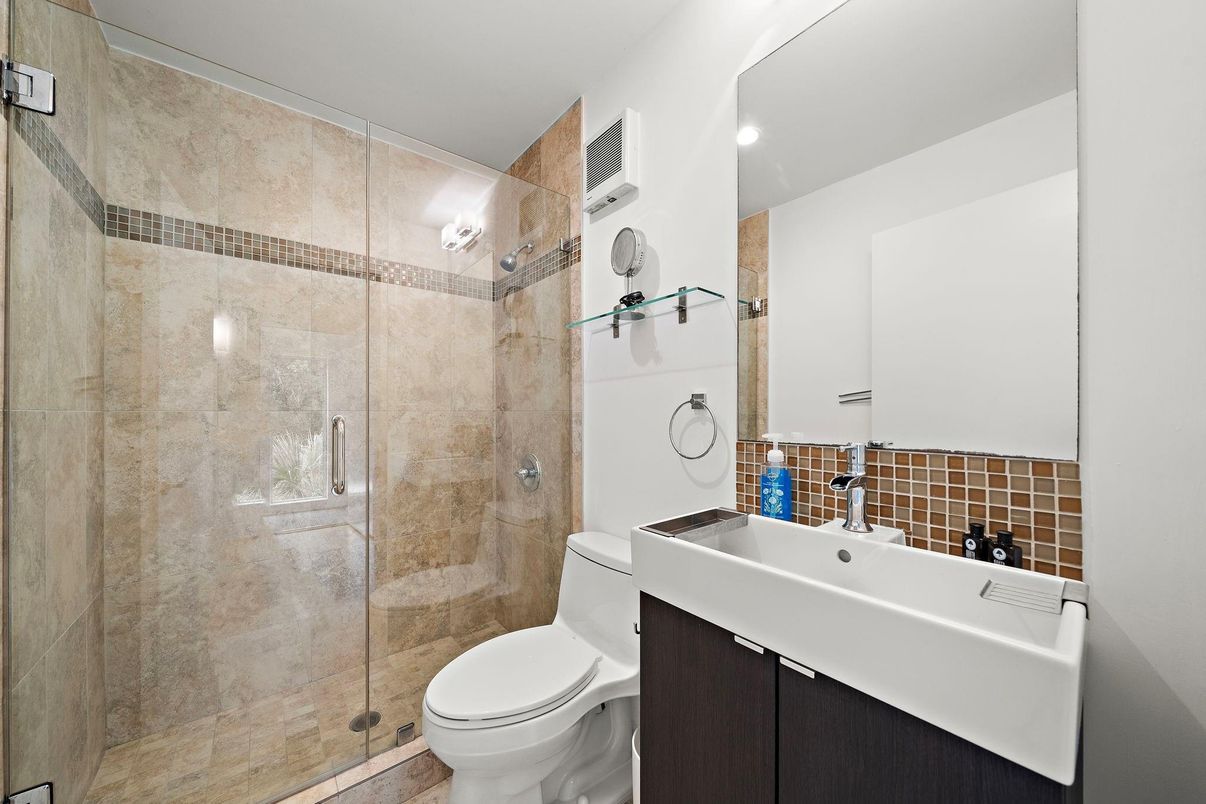 Bathroom, Glass Shower, Interior, Recessed Lighting