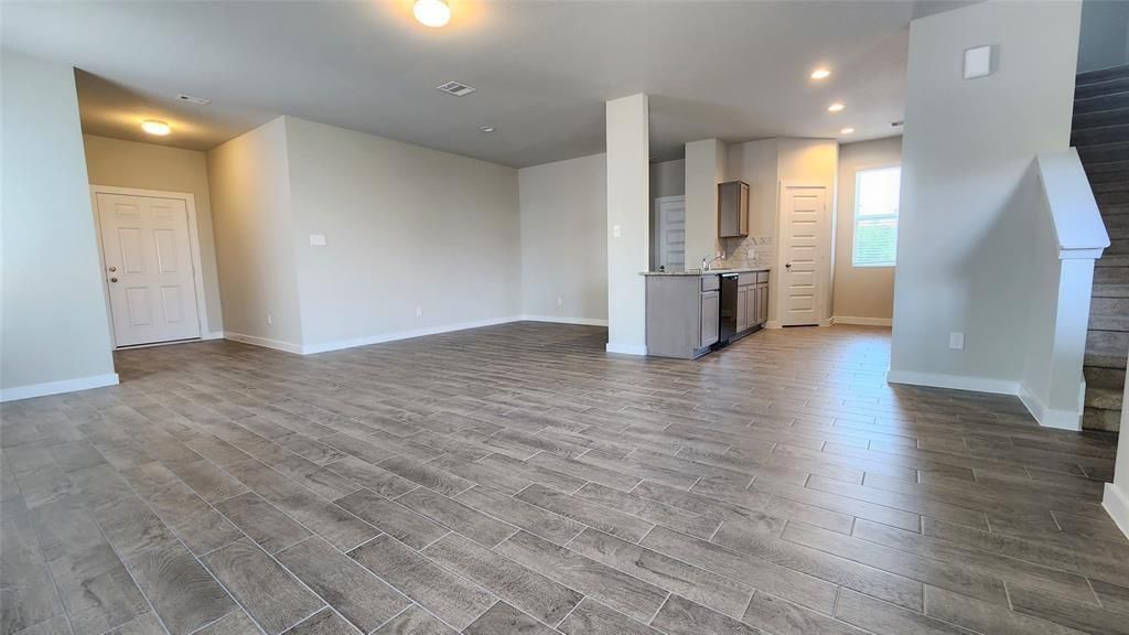 Empty room, Interior, Kitchen, Recessed Lighting, Wood Texture Flooring